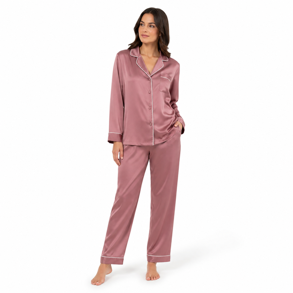 Élodie Satin Piped Pajama Set