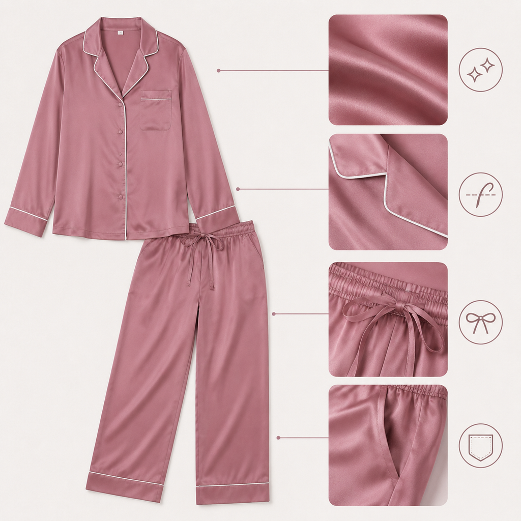 Élodie Satin Piped Pajama Set