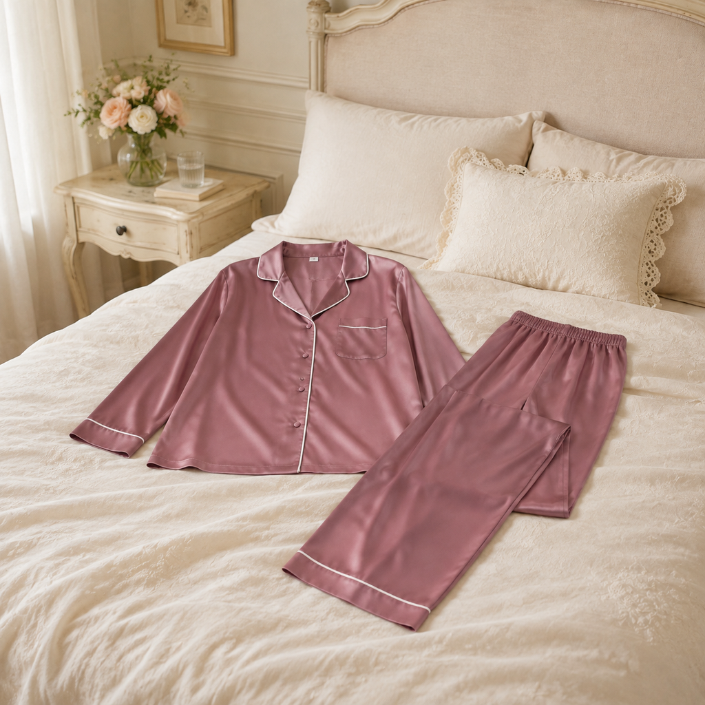 Élodie Satin Piped Pajama Set