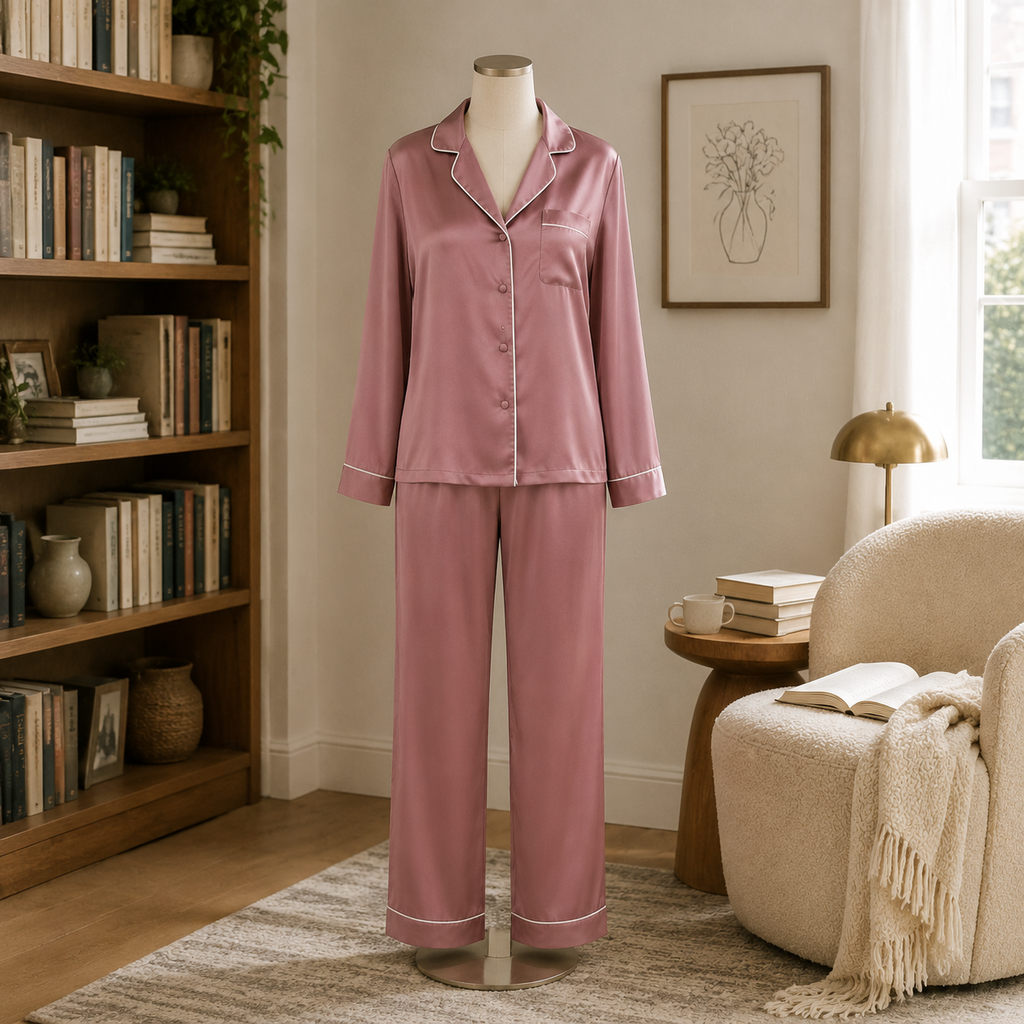 Élodie Satin Piped Pajama Set