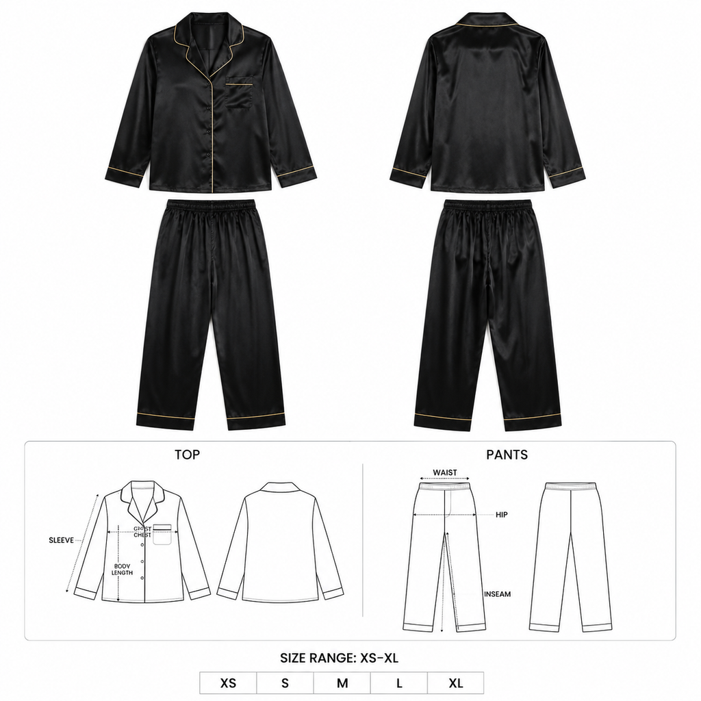 Noir Éclat Satin Pajama Set