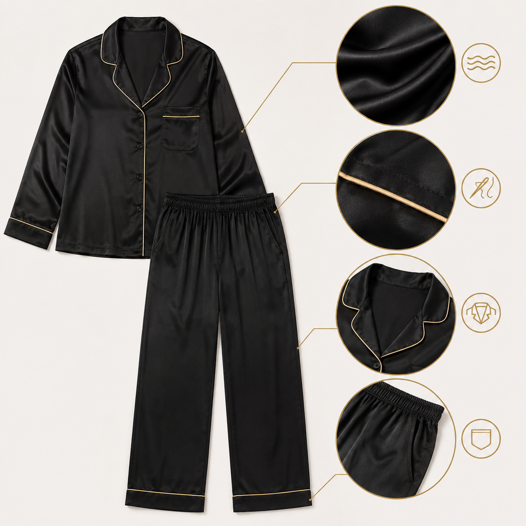 Noir Éclat Satin Pajama Set