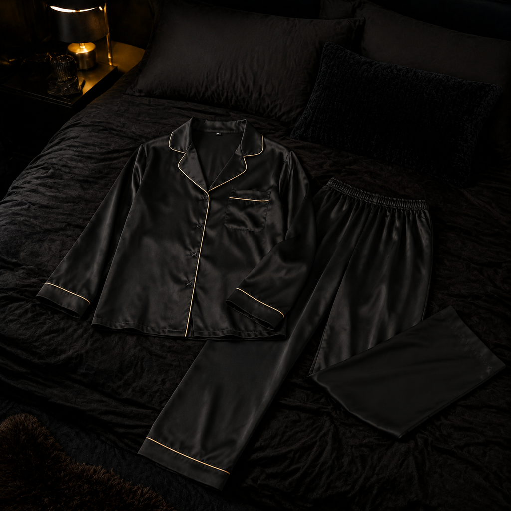 Noir Éclat Satin Pajama Set