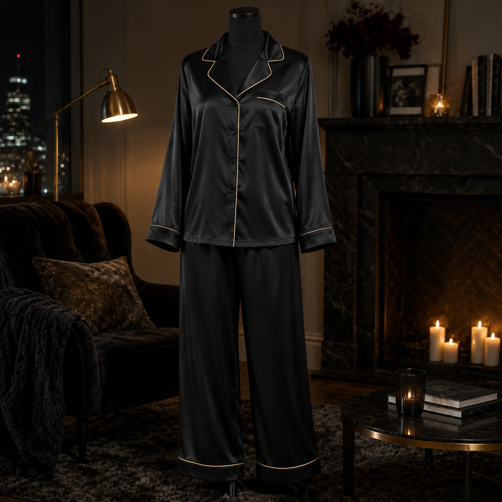 Noir Éclat Satin Pajama Set